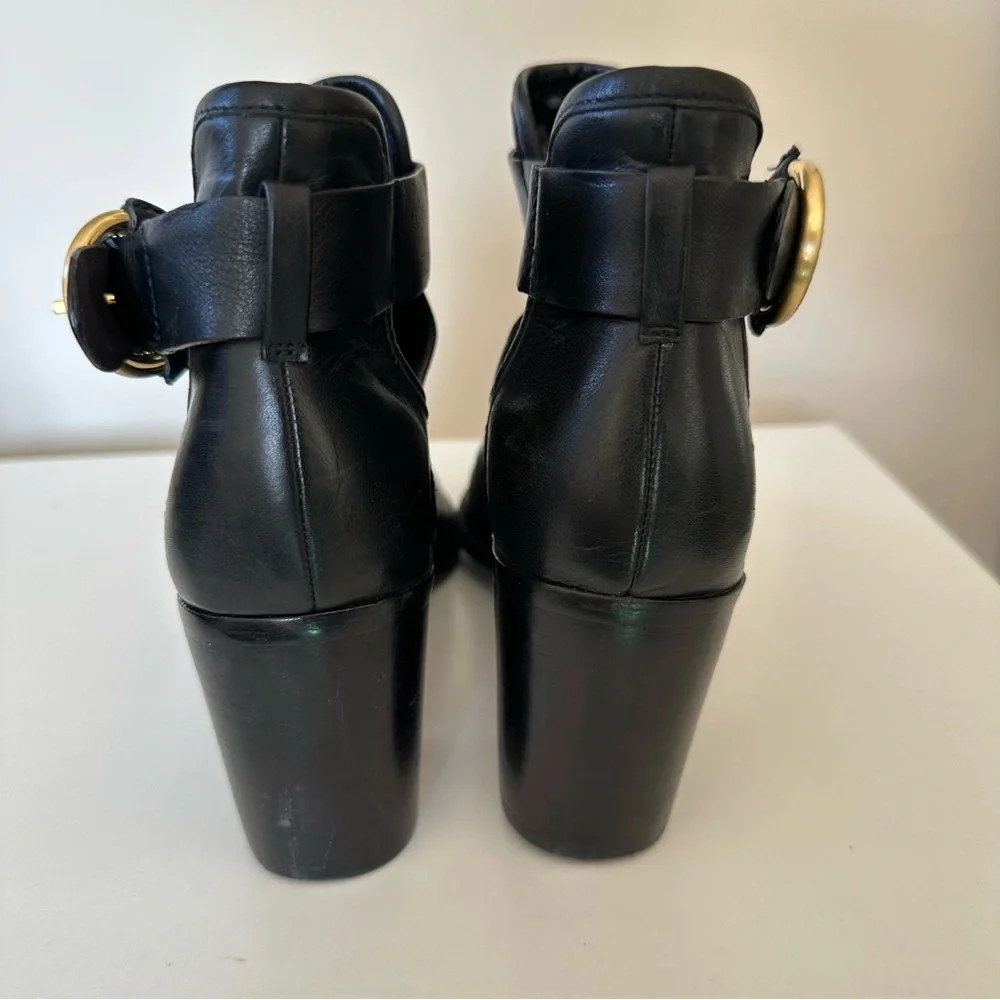 TED BAKER “Sybell” Block Heel Boots Booties in Black Leather, Women’s 7